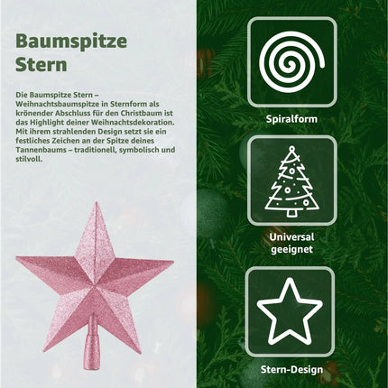 Baumspitze für Weihnachtsbaum Christbaumspitze Aufsatz für Tannenbaum Weihnachtsdekoration (Stern-Voll-Pink)
