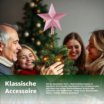 Baumspitze für Weihnachtsbaum Christbaumspitze Aufsatz für Tannenbaum Weihnachtsdekoration (Stern-Voll-Pink)