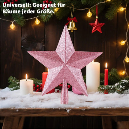 Baumspitze für Weihnachtsbaum Christbaumspitze Aufsatz für Tannenbaum Weihnachtsdekoration (Stern-Voll-Pink)
