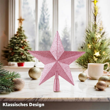 Baumspitze für Weihnachtsbaum Christbaumspitze Aufsatz für Tannenbaum Weihnachtsdekoration (Stern-Voll-Pink)