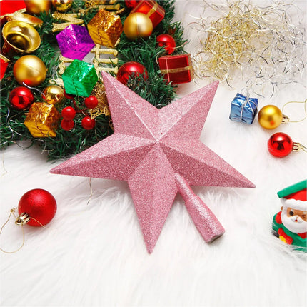 Baumspitze für Weihnachtsbaum Christbaumspitze Aufsatz für Tannenbaum Weihnachtsdekoration (Stern-Voll-Pink)