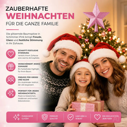 Baumspitze für Weihnachtsbaum Christbaumspitze Aufsatz für Tannenbaum Weihnachtsdekoration (Stern-Voll-Pink)