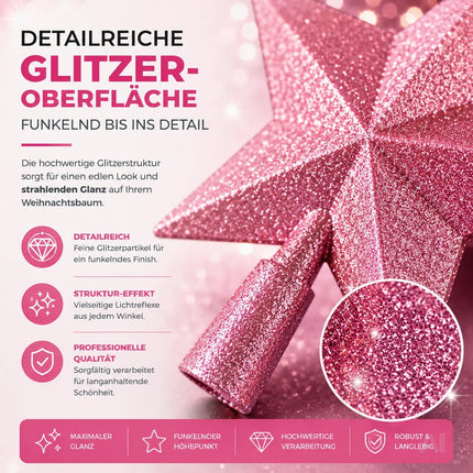 Baumspitze für Weihnachtsbaum Christbaumspitze Aufsatz für Tannenbaum Weihnachtsdekoration (Stern-Voll-Pink)