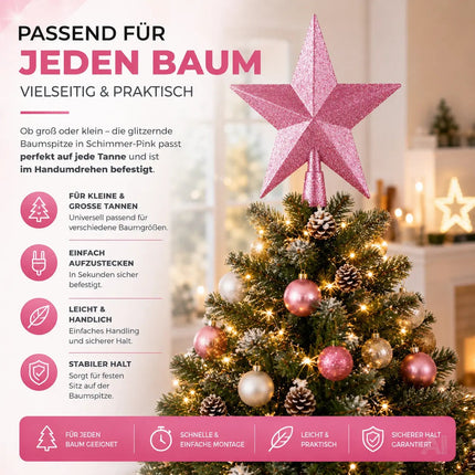 Baumspitze für Weihnachtsbaum Christbaumspitze Aufsatz für Tannenbaum Weihnachtsdekoration (Stern-Voll-Pink)