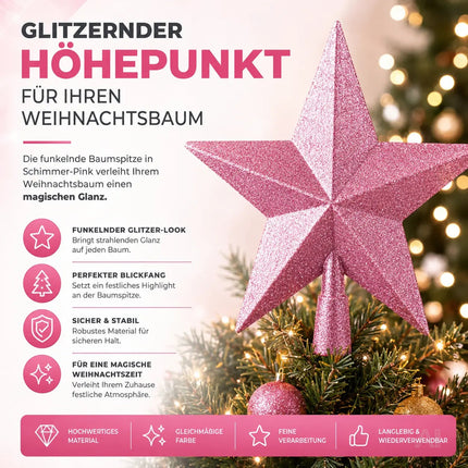 Baumspitze für Weihnachtsbaum Christbaumspitze Aufsatz für Tannenbaum Weihnachtsdekoration (Stern-Voll-Pink)