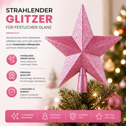 Baumspitze für Weihnachtsbaum Christbaumspitze Aufsatz für Tannenbaum Weihnachtsdekoration (Stern-Voll-Pink)