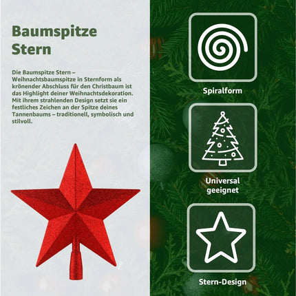 Baumspitze für Weihnachtsbaum Christbaumspitze Aufsatz für Tannenbaum Weihnachtsdekoration (Stern-Voll-Rot)