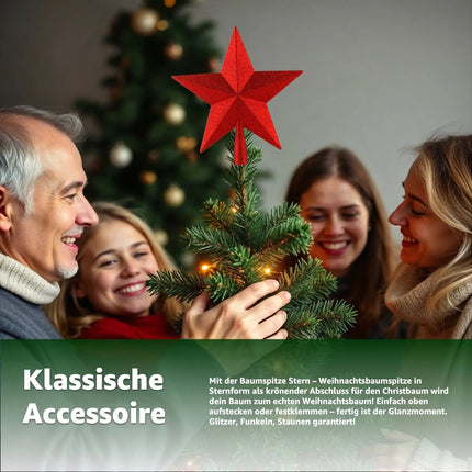 Baumspitze für Weihnachtsbaum Christbaumspitze Aufsatz für Tannenbaum Weihnachtsdekoration (Stern-Voll-Rot)
