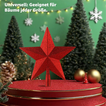 Baumspitze für Weihnachtsbaum Christbaumspitze Aufsatz für Tannenbaum Weihnachtsdekoration (Stern-Voll-Rot)