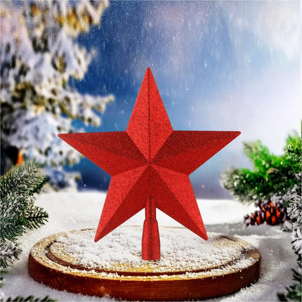 Baumspitze für Weihnachtsbaum Christbaumspitze Aufsatz für Tannenbaum Weihnachtsdekoration (Stern-Voll-Rot)