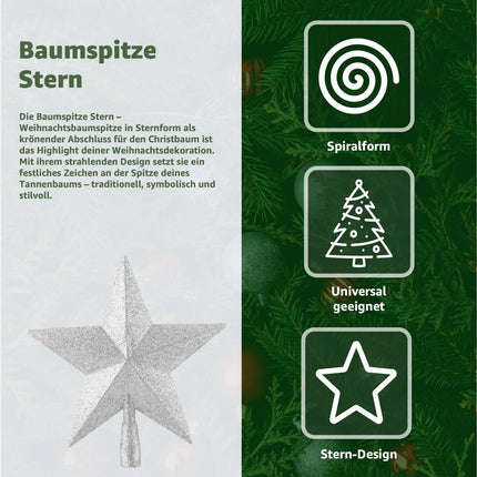 Baumspitze für Weihnachtsbaum Christbaumspitze Aufsatz für Tannenbaum Weihnachtsdekoration (Stern-Voll-Silber)