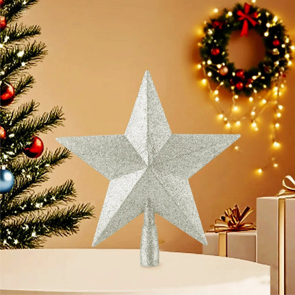 Baumspitze für Weihnachtsbaum Christbaumspitze Aufsatz für Tannenbaum Weihnachtsdekoration (Stern-Voll-Silber)