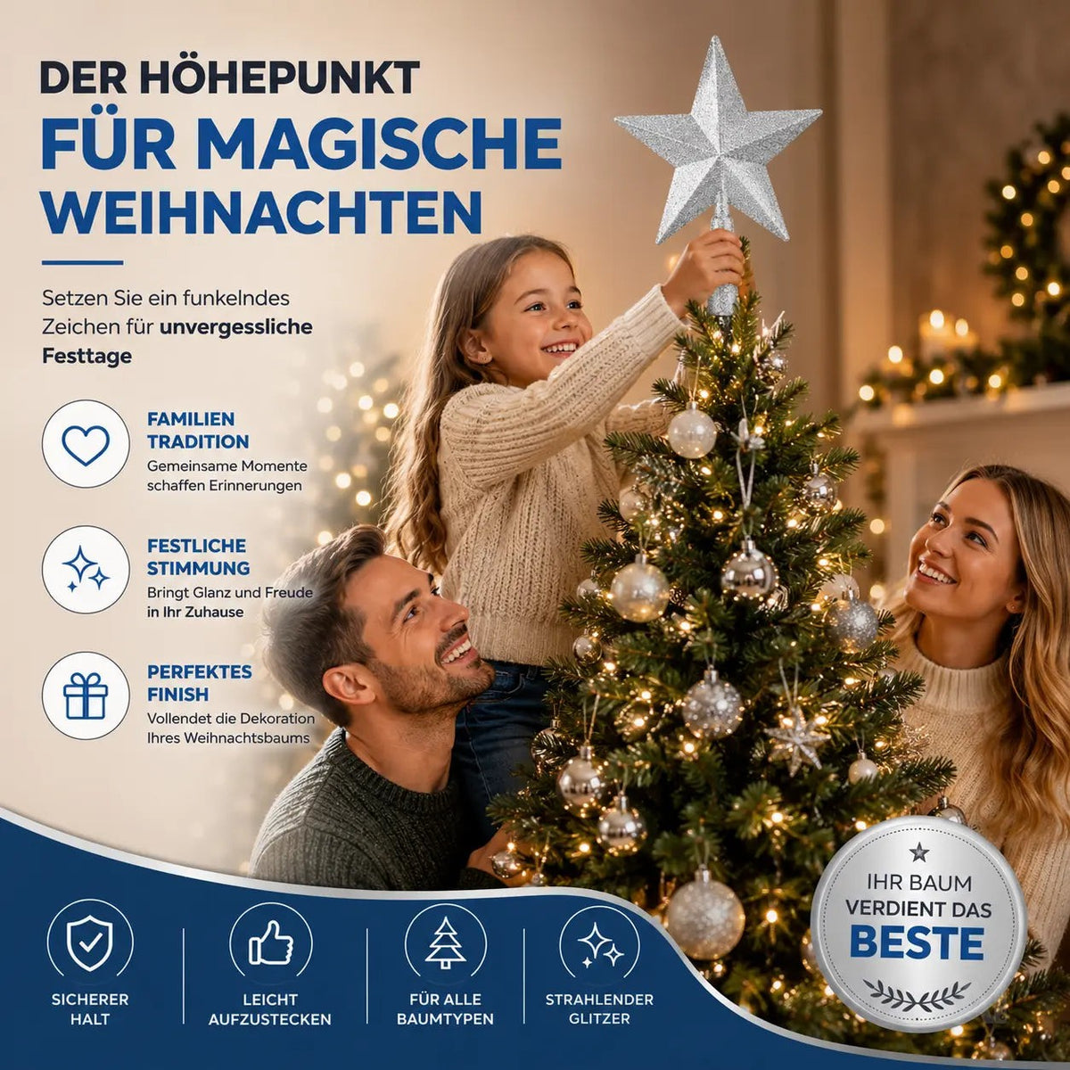 Baumspitze für Weihnachtsbaum Christbaumspitze Aufsatz für Tannenbaum Weihnachtsdekoration – Detailansicht 2