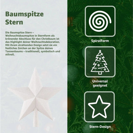 Baumspitze für Weihnachtsbaum Christbaumspitze Aufsatz für Tannenbaum Weihnachtsdekoration (Stern-Voll-Weiss)