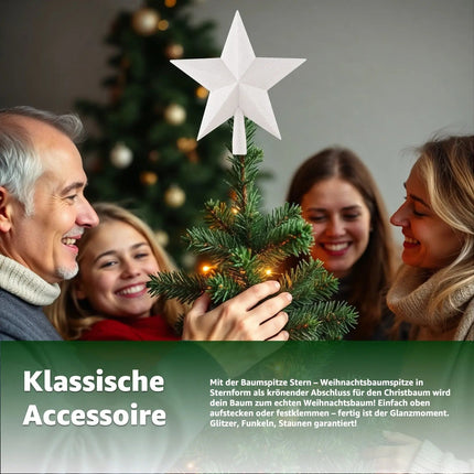 Baumspitze für Weihnachtsbaum Christbaumspitze Aufsatz für Tannenbaum Weihnachtsdekoration (Stern-Voll-Weiss)