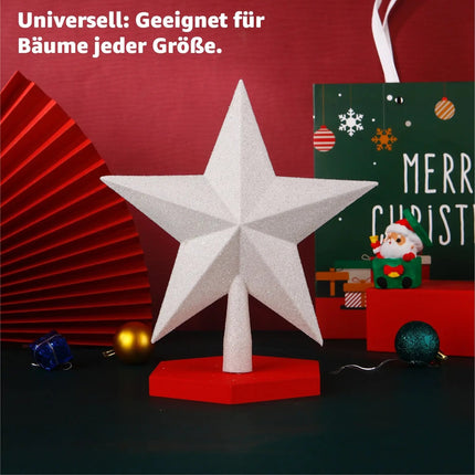 Baumspitze für Weihnachtsbaum Christbaumspitze Aufsatz für Tannenbaum Weihnachtsdekoration (Stern-Voll-Weiss)