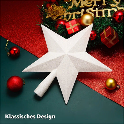 Baumspitze für Weihnachtsbaum Christbaumspitze Aufsatz für Tannenbaum Weihnachtsdekoration (Stern-Voll-Weiss)