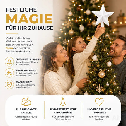 Baumspitze für Weihnachtsbaum Christbaumspitze Aufsatz für Tannenbaum Weihnachtsdekoration (Stern-Voll-Weiss)