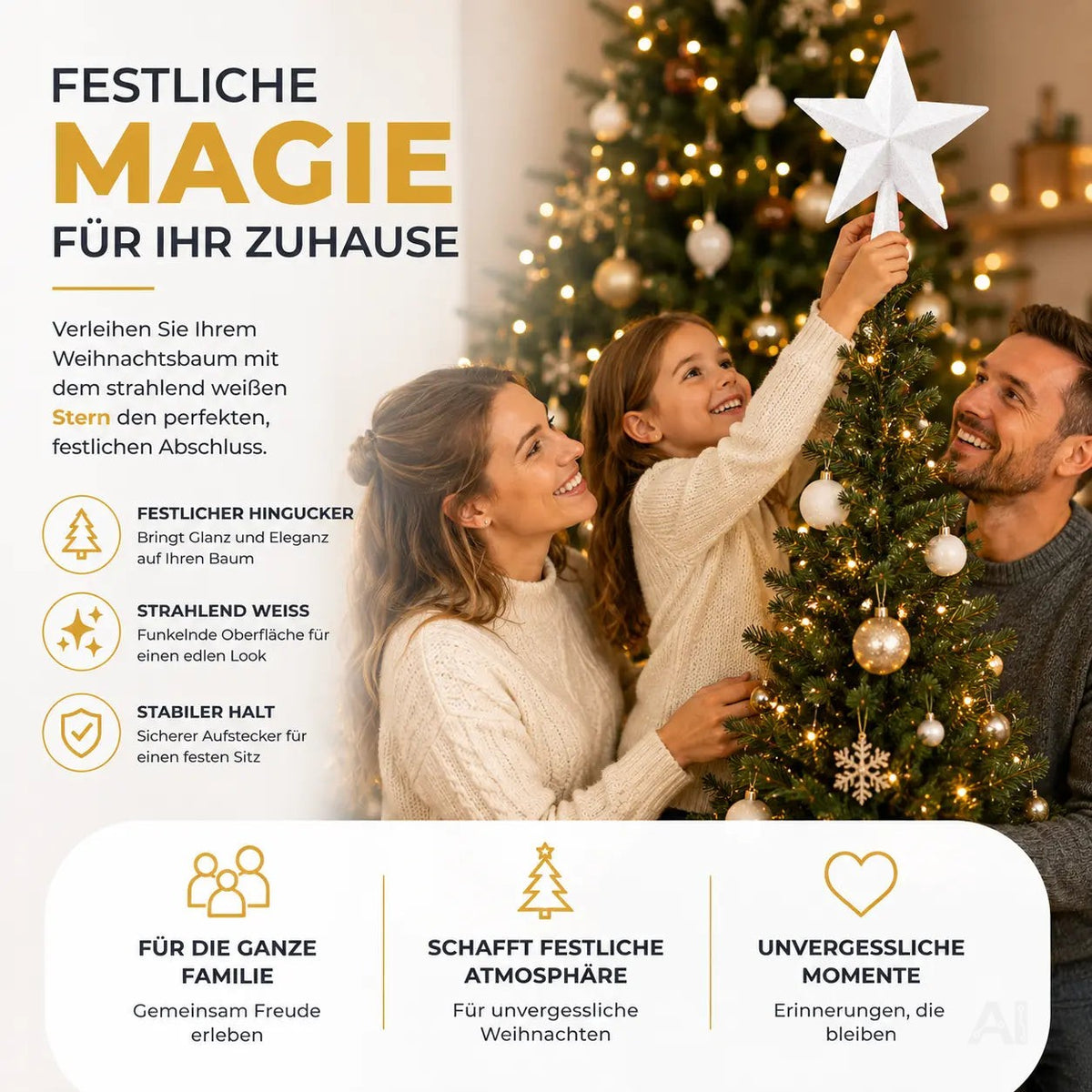 Baumspitze für Weihnachtsbaum Christbaumspitze Aufsatz für Tannenbaum Weihnachtsdekoration – Detailansicht 2