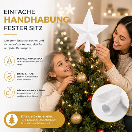 Baumspitze für Weihnachtsbaum Christbaumspitze Aufsatz für Tannenbaum Weihnachtsdekoration (Stern-Voll-Weiss)