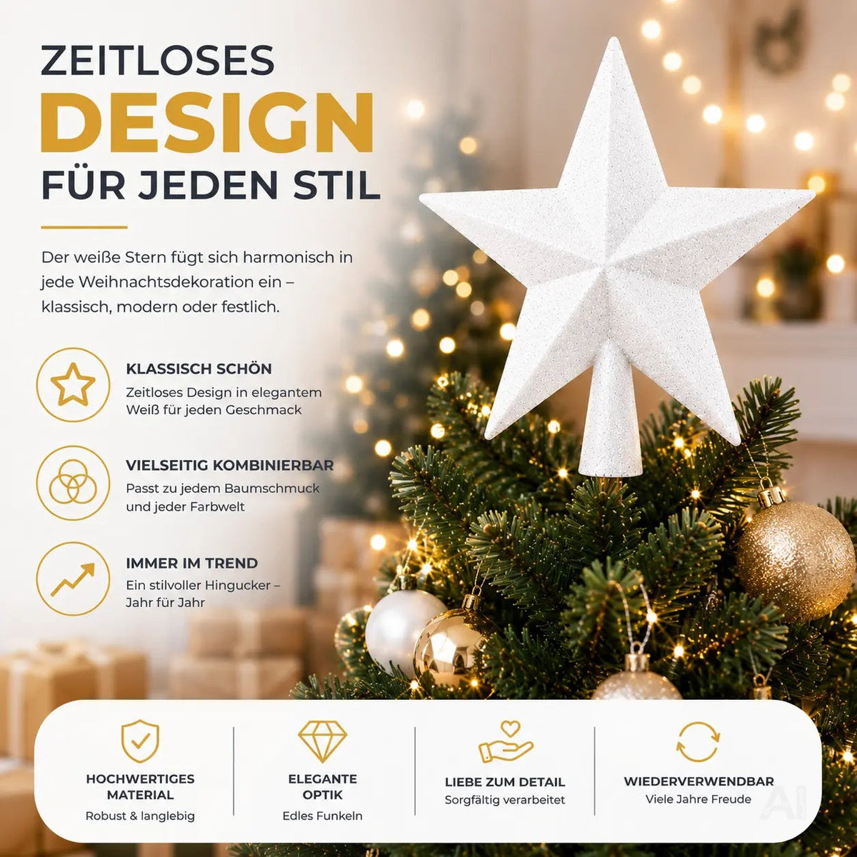Baumspitze für Weihnachtsbaum Christbaumspitze Aufsatz für Tannenbaum Weihnachtsdekoration – Detailansicht 6