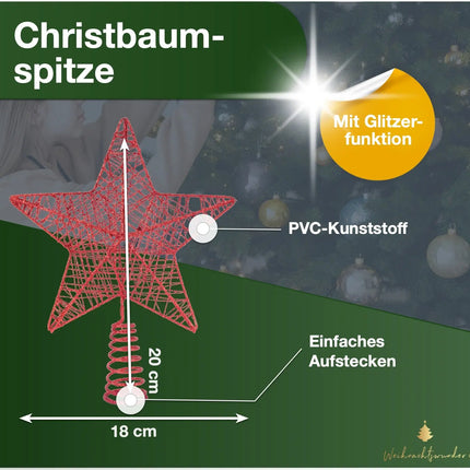 Baumspitze rot Stern - Christbaumspitze Baumspitze Spitze Aufstecker für Tannenbaum