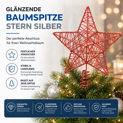 Baumspitze rot Stern - Christbaumspitze Baumspitze Spitze Aufstecker für Tannenbaum