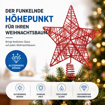Baumspitze rot Stern - Christbaumspitze Baumspitze Spitze Aufstecker für Tannenbaum