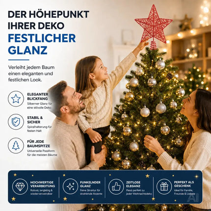 Baumspitze rot Stern - Christbaumspitze Baumspitze Spitze Aufstecker für Tannenbaum – Detailansicht 2