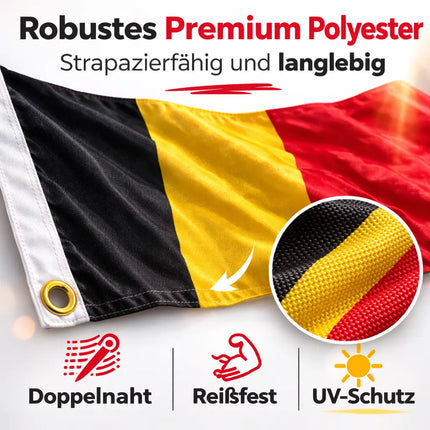 Belgien Flagge 90x150 cm – WM 2026 Weltmeisterschaft Fahne Fanartikel aus strapazierfähigem Polyester mit Metallösen