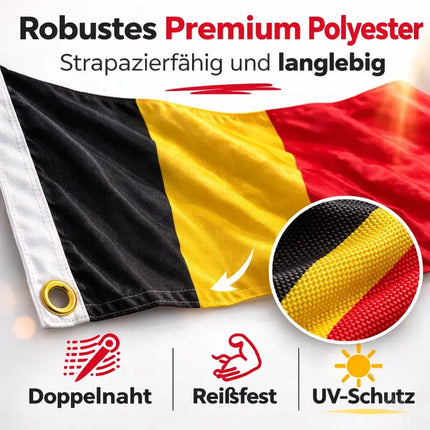 Belgien Flagge 90x150 cm – WM 2026 Weltmeisterschaft Fahne Fanartikel aus strapazierfähigem – Detailansicht 2