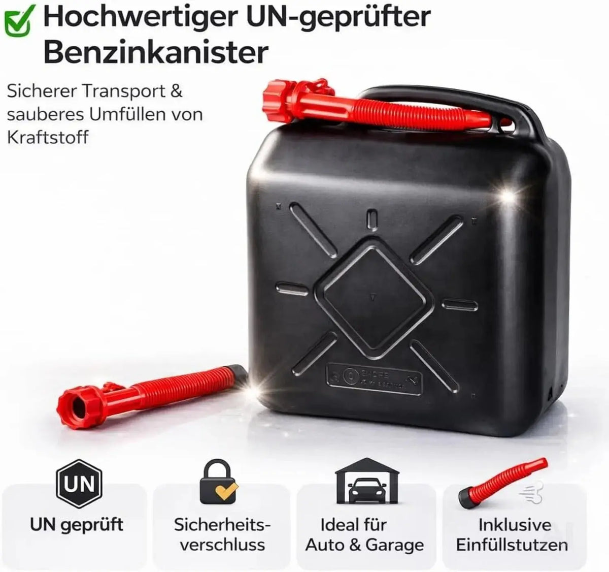 Benzinkanister für Autos mit UN-Zulassung EU – Kraftstoffkanister für Benzin, Diesel – Detailansicht 3