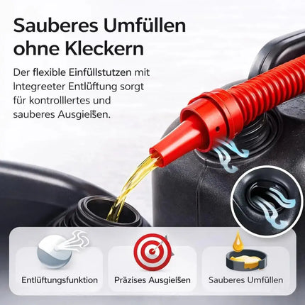 Benzinkanister für Autos mit UN-Zulassung EU – Kraftstoffkanister für Benzin, Diesel & Gefahrstoffe. Mit praktischem Einfüllstutzen und Trichter zum Betanken