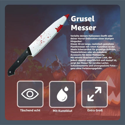 Blutiges Fake Messer mit Blut - als Accesoire für Halloween & Fasching - ca. 34 cm - Täuschend Echt für Horror Kostüm