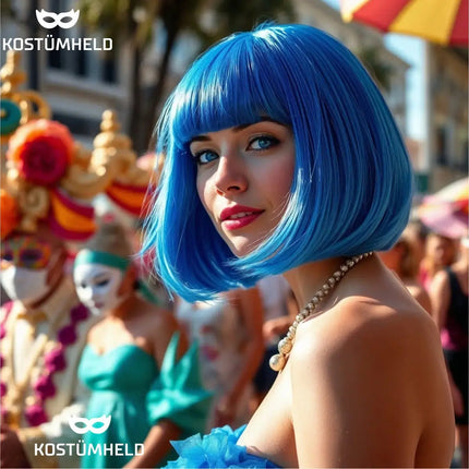 Bob Perücke – Klassische Kurzhaarperücke für Fasching, Karneval & Mottopartys (Blau)