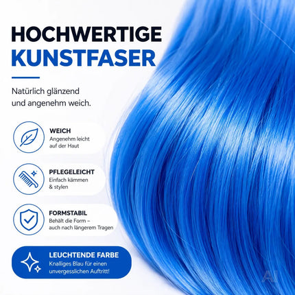 Bob Perücke Wig (Blau) – Kurzhaarperücke Pagenkopf Retro neon Cabaret & Charleston – für Fasching & Karneval