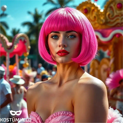 Bob Perücke – Klassische Kurzhaarperücke für Fasching, Karneval & Mottopartys (Pink)