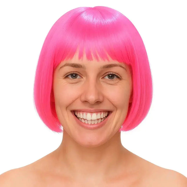 Bob Perücke Wig (Pink) – Kurzhaarperücke Pagenkopf Retro neon Cabaret & Charleston