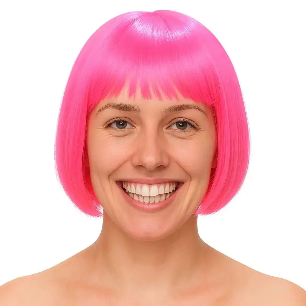 Bob Perücke Wig (Pink) – Kurzhaarperücke Pagenkopf Retro neon Cabaret & Charleston – für Fasching & Karneval