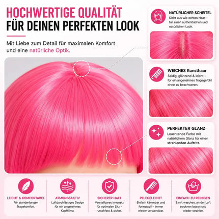 Bob Perücke Wig (Pink) – Kurzhaarperücke Pagenkopf Retro neon Cabaret & Charleston – Detailansicht 6