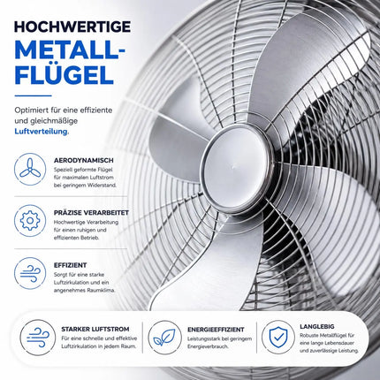 Bodenventilator aus Metall – Design Standventilator extra leise mit 3 Leistungsstufen – Windmaschine mit verstellbarem Neigungswinkel (Bodenventilator Ø 40 cm)