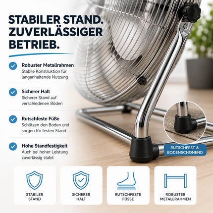 Bodenventilator extra leise aus Metall – Design Windmaschine mit 3 Leistungsstufen – Standventilator für starke Luftzirkulation (Bodenventilator Ø 40 cm)