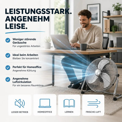 Bodenventilator extra leise aus Metall – Design Windmaschine mit 3 Leistungsstufen – Standventilator für starke Luftzirkulation (Bodenventilator Ø 40 cm)