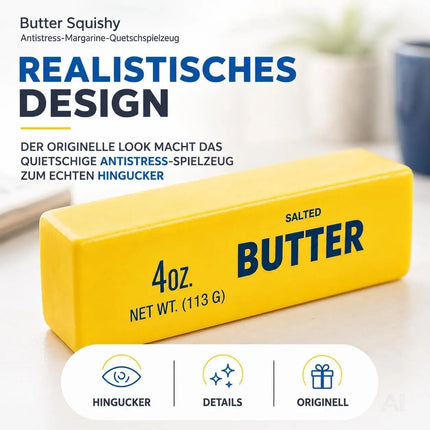 Butter Squishy Antistress – Margarine Quetsch zum Drücken & Kneten – Lustiges Stress Gadget für Büro, Schule & Alltag