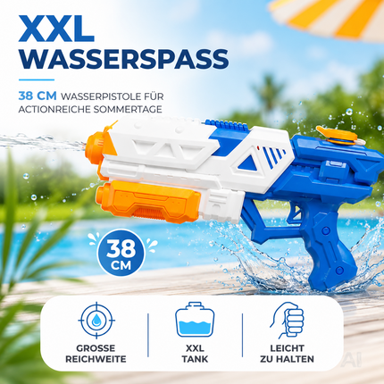 Wasserpistole für Kinder – Wasserspritzpistole & Spritzpistole für Garten, Pool, Strand, Sommer & Kindergeburtstag (XXL Wasserpistole 38 cm)