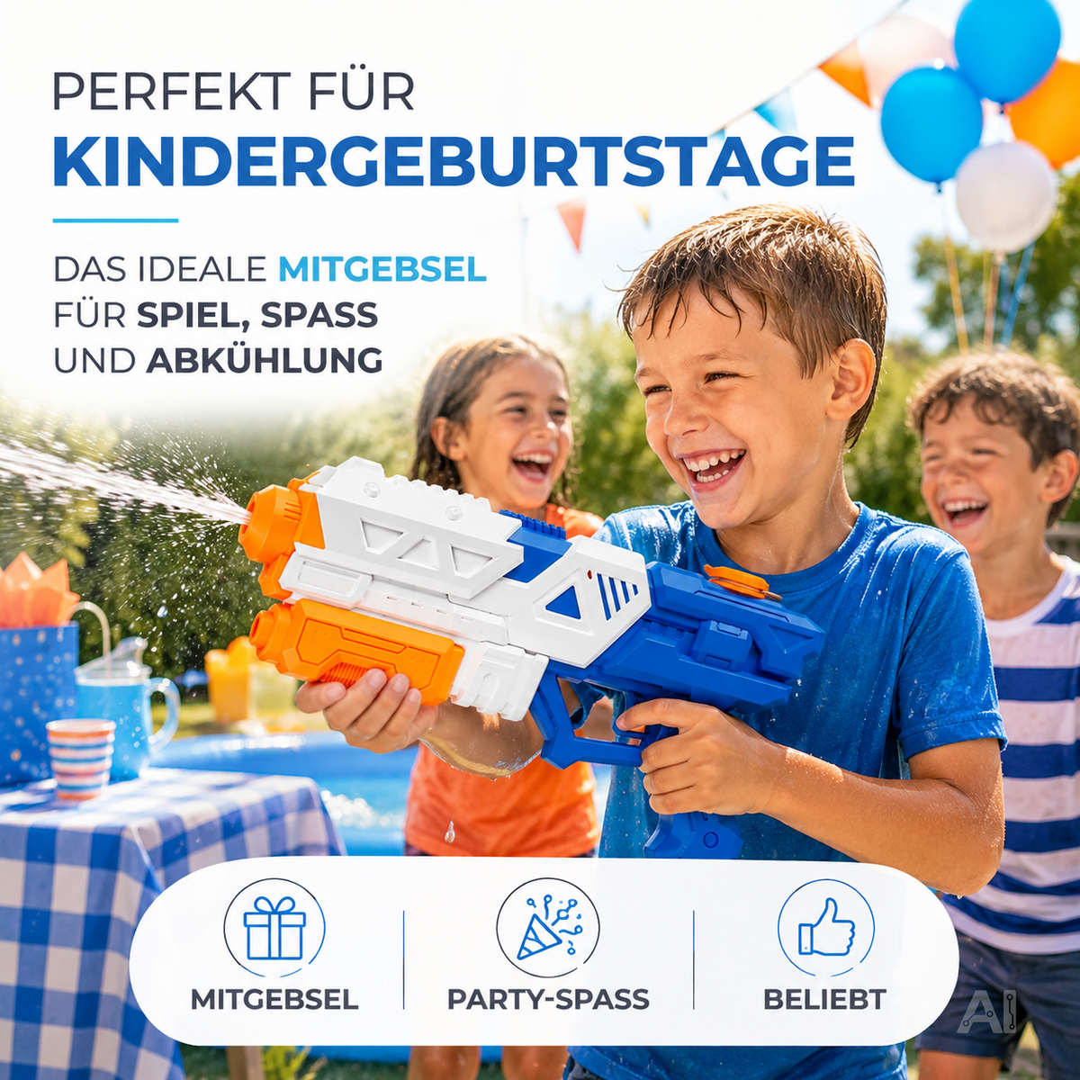 Wasserpistole für Kinder – Wasserspritzpistole & Spritzpistole für Garten, Pool, Strand, Sommer & Kindergeburtstag (XXL Wasserpistole 38 cm)