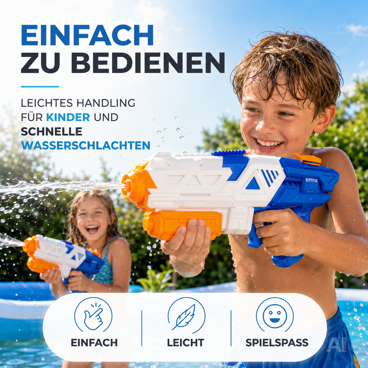 Wasserpistole für Kinder – Wasserspritzpistole & Spritzpistole für Garten, Pool, Strand, Sommer & Kindergeburtstag (XXL Wasserpistole 38 cm)