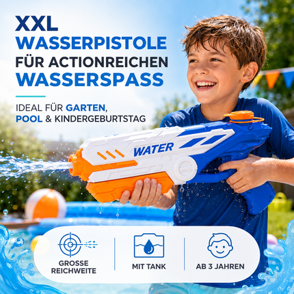 Wasserpistole für Kinder – Wasserspritzpistole & Spritzpistole für Garten, Pool, Strand, Sommer & Kindergeburtstag (XXL Wasserpistole 32.5 cm)