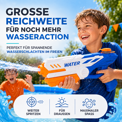Wasserpistole für Kinder – Wasserspritzpistole & Spritzpistole für Garten, Pool, Strand, Sommer & Kindergeburtstag (XXL Wasserpistole 32.5 cm)