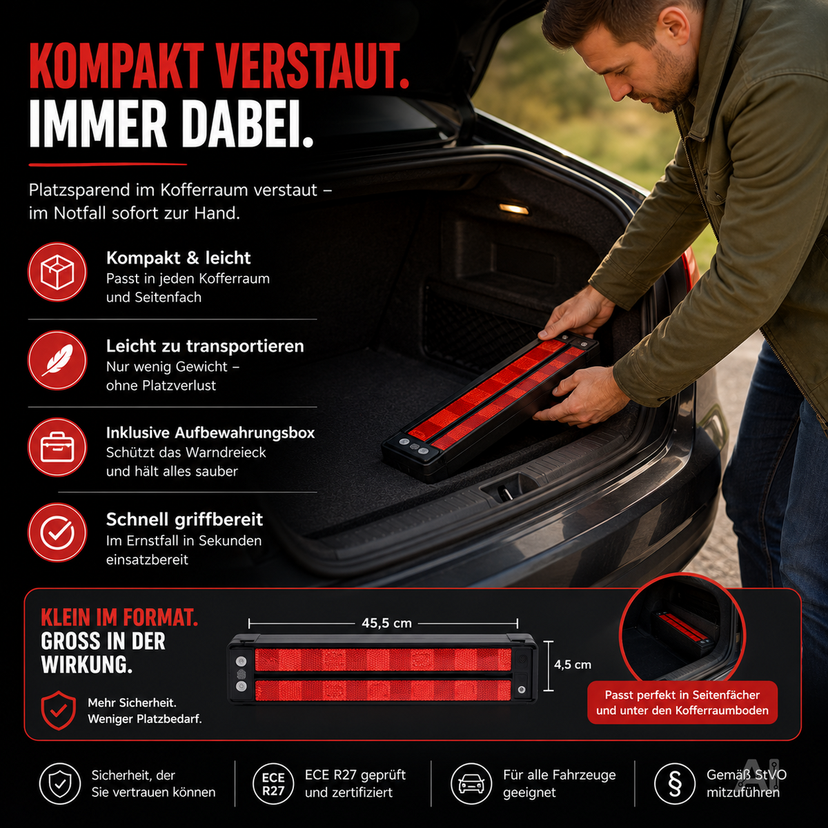 POWR CAR Warndreieck Pannendreieck - Auto PKW Notfalldreieck gemäß StVO ECE R27 2026